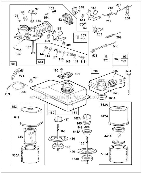 Page B Diagram and Parts List for 60100SERIES 1015, 1016, 1111, 1130-1222, 1300-1310, 4001-4010, 4015, 4016 Briggs and Stratton Engine